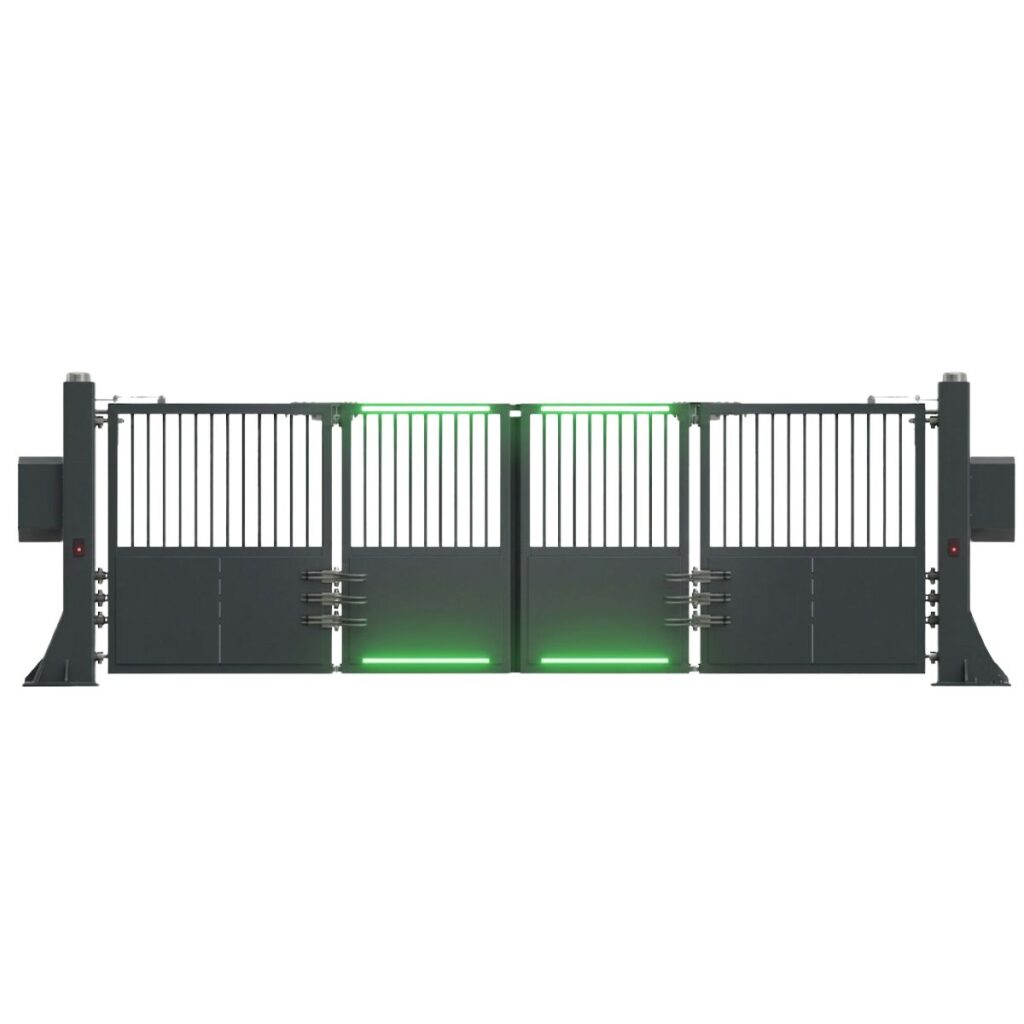 High-security quick folding gate EntraQuick® Strong M40 by PeriGuard with simulated vehicle impact resistance